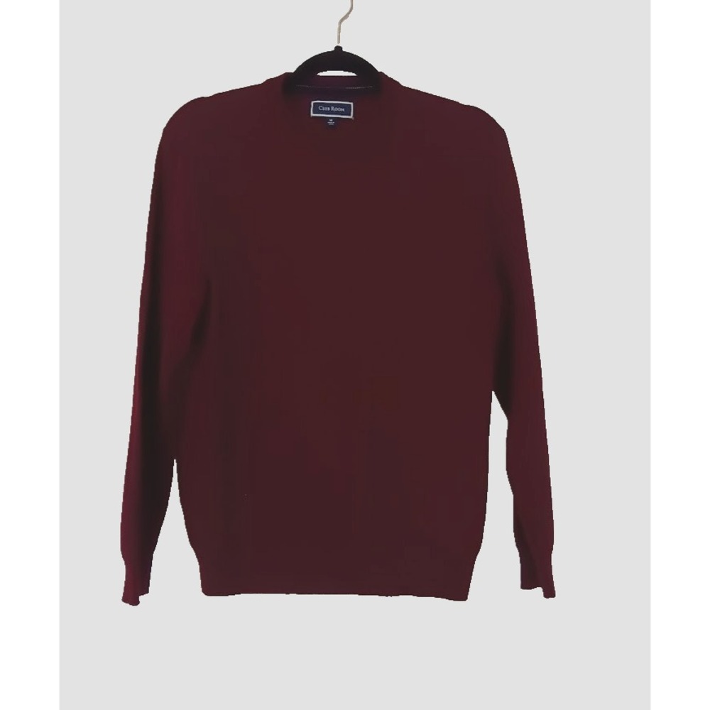 Club Room Mens M Burgundy/Wine Crewneck Sweater Merino Wool Blend Pullover